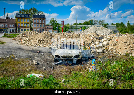 Auto bruciata in Amburgo, Germania Foto Stock