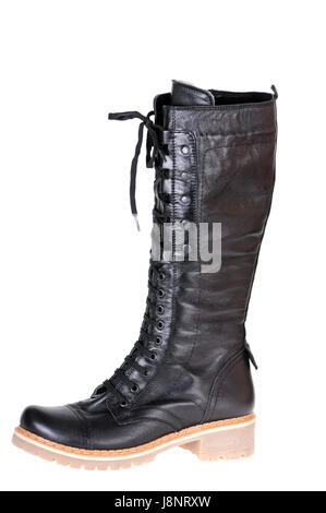 Boot, isolata, femmina nero, swarthy, jetblack, nero profondo, Pelle, pizzi, Foto Stock