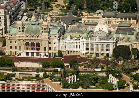 Il Casinò di Montecarlo, vista dall'elicottero, Cote d'Azur, Monaco. Foto Stock