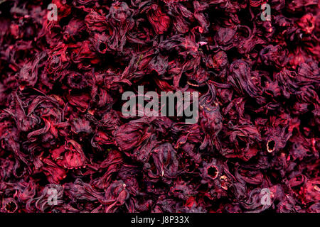 Sfondo astratto di rossi secchi fiori di ibisco lascia la texture Foto Stock