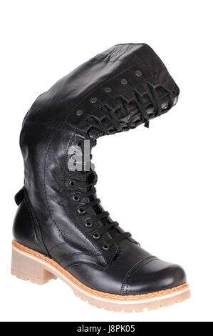 Boot, isolata, femmina nero, swarthy, jetblack, nero profondo, Pelle, pizzi, Foto Stock