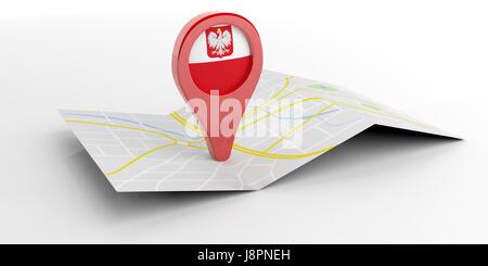 La Polonia puntatore mappa isolati su sfondo bianco. 3d illustrazione Foto Stock