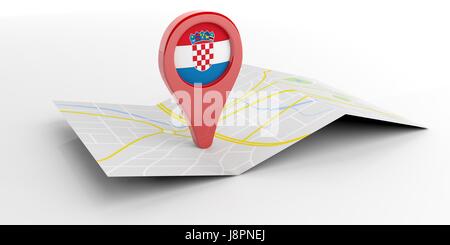 Croazia puntatore mappa isolati su sfondo bianco. 3d illustrazione Foto Stock