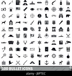 100 bullet set di icone, stile semplice Illustrazione Vettoriale