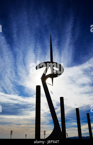 La torre di Telefonica in L'Anella Olimpica de Montjuic, Barcellona, Catalunya, Spagna Foto Stock