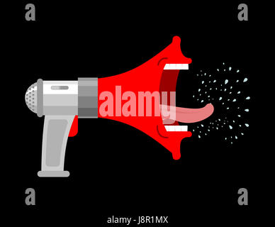 Mmouthpiece è aperto bocca urlando. Megafono boss isolato. Altoparlante a urlare. Denti e la lingua. Loud urlando. Sbavatura è volare Foto Stock