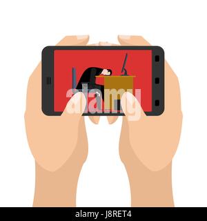 Office nella tabella. lavorando sul computer. Imprenditore stanco del lavoro Illustrazione Vettoriale