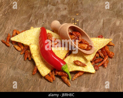 Salsiccia per pizza, nachos, chili chili, tipico messicano, america latina, note Foto Stock