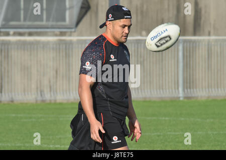 Auckland, Nuova Zelanda. Il 30 maggio 2017. Jazz Tevaga dei guerrieri durante la Nuova Zelanda NRL Warriors sessione di allenamento ad Auckland, in Nuova Zelanda. (Foto: Shirley Kwok/Pacific Stampa) Credito: PACIFIC PRESS/Alamy Live News Foto Stock