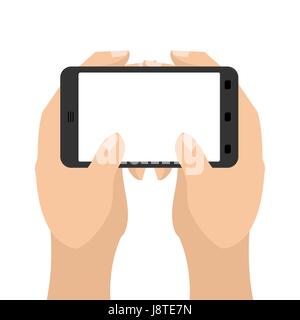 Due mano tablet e smartphone. L uomo è in possesso di telefono cellulare. Modello tecnologico Illustrazione Vettoriale