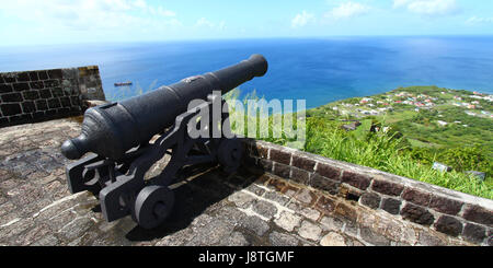 Zolfo, brimstone, base, storico hill, parco nazionale, fortezza, cannone, Foto Stock