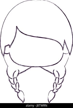 Sfocata silhouette sottile di testa senza volto della bambina con due trecce acconciatura Illustrazione Vettoriale