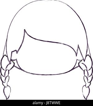 Sfocata silhouette sottile di testa senza volto della bambina con coppia trecce acconciatura Illustrazione Vettoriale