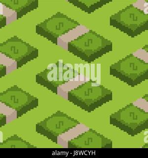 Denaro pixel art seamless pattern. pixel di sfondo in contanti. Di dollari texture Illustrazione Vettoriale