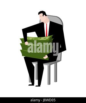 Imprenditore fondling denaro. Boss e fascio di dollari. Molto denaro e guy Illustrazione Vettoriale