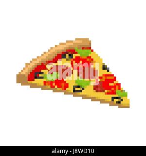 Pizza pixel art. Pezzi di pizza è disturbato. Il fast food isolato Illustrazione Vettoriale