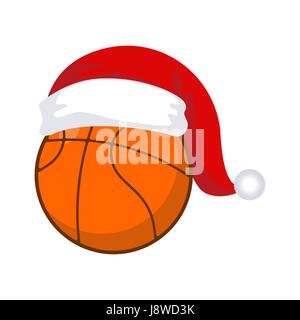 La pallacanestro nel cappuccio di Babbo Natale. Sport Anno nuovo e di Natale Illustrazione Vettoriale
