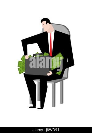 Imprenditore fondling denaro. Boss e fascio di dollari. Molto denaro e guy Illustrazione Vettoriale
