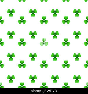 Shamrock, verde trifoglio con tre foglie. Il giorno di San Patrizio seamless pattern. tassellabile a elemento di design. Saint Patrick utilizzato rametto di tre giovani leafed cl Foto Stock