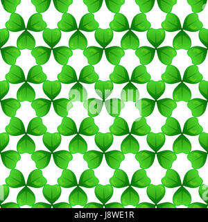 Shamrock, verde trifoglio con tre foglie. Il giorno di San Patrizio seamless pattern. tassellabile a elemento di design. Saint Patrick utilizzato rametto di tre giovani leafed cl Foto Stock