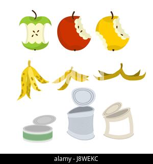 Set di spazzatura. La procedura di garbage collection. Apple core e buccia di banana. Stagno Illustrazione Vettoriale