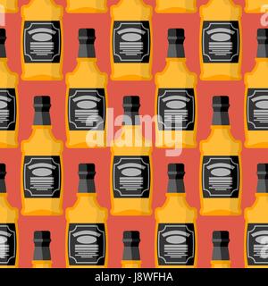 Bottiglia di whiskey seamless pattern. Ornamento di Borbone. Tequila texture. Sfondo di rum Illustrazione Vettoriale