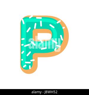 Lettera P ciambella font. Ciambella alfabeto. Dolce lettering candy segno ABC Illustrazione Vettoriale