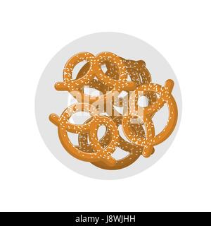 Pretzel sulla piastra vista dall'alto. La birra snack sul piatto. Cibo per Oktoberfest celebrazione in Germania Illustrazione Vettoriale