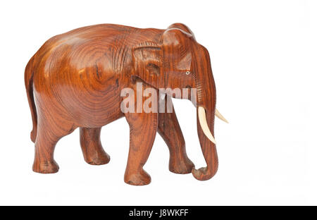 Oggetto, isolato, animale, l'elefante scolpito in legno vecchio, statuetta, esseri umani, Foto Stock