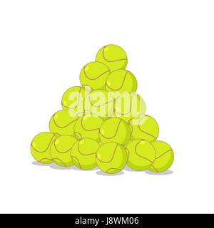 Pila di palle da tennis. Molti palla da tennis. Accessorio sportivo Illustrazione Vettoriale