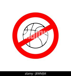 Arrestare il basket. Vietato gioco di squadra. Rosso segno di divieto. Attraversato-sfera di gioco. Simbolo di divieto Illustrazione Vettoriale