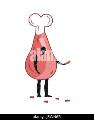 Ham costume mascotte uomo promotore. Maschio in tuta gammon distribuisce volantini. Burattini la carne di maiale sul tessuto osseo impegnate nella pubblicità merci Illustrazione Vettoriale