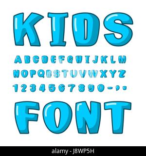 Kids font. Voluminoso di colore blu. ABC per i bambini. Carino lettring. plump alfabeto Illustrazione Vettoriale
