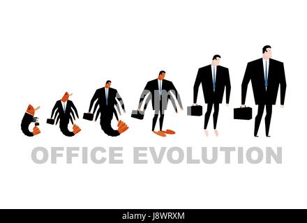 Evoluzione di Office. Office plancton si trasforma in risalto. Gamberi in sviluppo umano. Da manager a Director. Crostacei marini in business suit. Busines Illustrazione Vettoriale