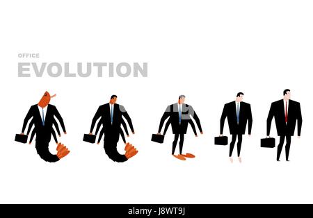 Evoluzione di Office. Office plancton si trasforma in risalto. Gamberi in sviluppo umano. Da manager a Director. Crostacei marini in business suit. Busines Illustrazione Vettoriale