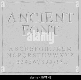 Antica font. Scolpite sulla lastra di pietra alfabeto. Alfabeto preistorico. Set di antiquariato di lettere Illustrazione Vettoriale