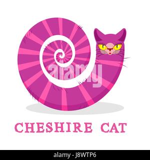Cheshire cat. Magia animale con lunga coda. Striped fiaba della bestia Illustrazione Vettoriale