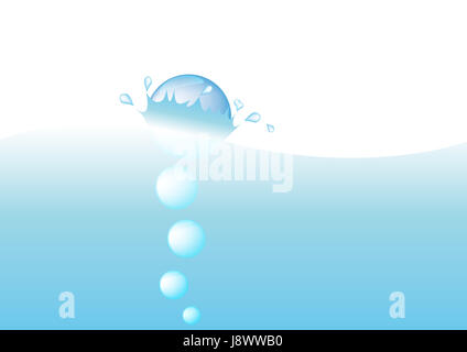 Liquido, bolla, balneazione, fluido, acqua, aria, blu, liquido, Horizon, estate, Foto Stock