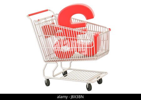 Carrello con lira sterlina simbolo, 3D rendering isolati su sfondo bianco Foto Stock