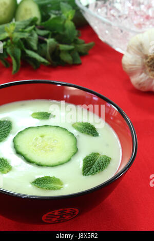 Asian ghiacciato zuppa di cetrioli con yogurt Foto Stock