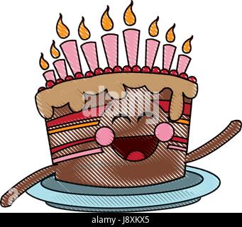 Kawaii candela torta di compleanno festa Illustrazione Vettoriale