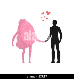 Amore nel cervello umano. L uomo e la mente. Gli amanti tenendo le mani. Illustrazione romantica Illustrazione Vettoriale
