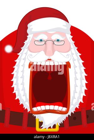 Arrabbiato Santa Claus grida. Scary nonno urlare. Crazy Santa gridare. Aprire la bocca e dei denti. Labbra rosse. Xmas template design. aggressiva di vecchio uomo Illustrazione Vettoriale