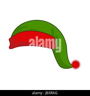 Cappuccio elfo aiutante di Santa Claus. Cappello verde per favolose Natale gnome. Illustrazione per il nuovo anno Illustrazione Vettoriale