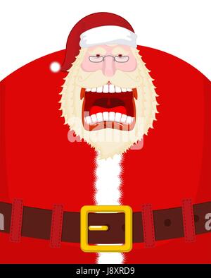 Crazy Santa gridare e cinghia. Scary nonno urlare. Aprire la bocca e dei denti. Arrabbiato Santa Claus grida. Labbra rosse. Xmas template design aggressivo. vecchio Illustrazione Vettoriale