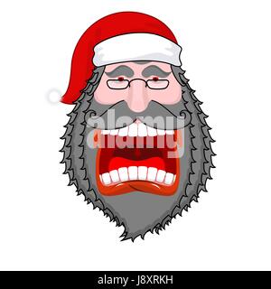 Il male oscuro Santa Claus grida. Il nero di barba e baffi. Nonno negativo. Aggressiva di vecchio uomo. Titolare di pensione o di rendita infelice. Illustrazione di natale Illustrazione Vettoriale