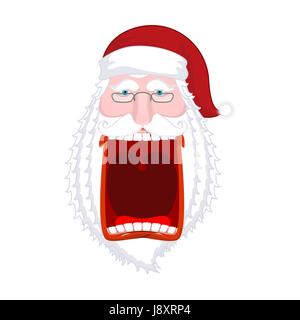 Arrabbiato Santa Claus grida. Scary nonno urlare. Crazy Santa gridare. Aprire la bocca e dei denti. Labbra rosse. Xmas template design. aggressiva di vecchio uomo Illustrazione Vettoriale