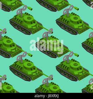 Serbatoio giocattolo isometrica pattern senza giunture. Veicolo militare giocattolo sfondo orologeria. Esercito di sfondo di macchinari Illustrazione Vettoriale