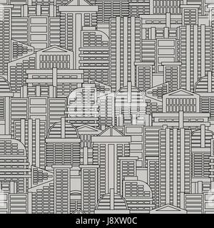 Città Modello senza giunture. Sfondo vettoriale di edifici e grattacieli. Texture della metropoli di grigio Illustrazione Vettoriale