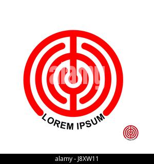 Cerchio in termini di vettore logo. Maze emblema. Labirinto illustrazione rotondo Illustrazione Vettoriale